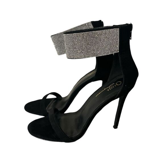 Olivia Ferguson Rhinestone‎ ankle strap high heels sz 10 black - Picture 1 of 17